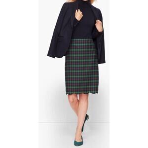 Talbots Tartan Plaid Scallop Hem Skirt 6 Petite Green‎ Black Wool Blend Preppy
